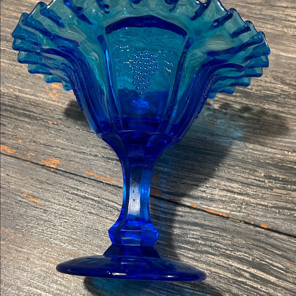 Blue Glass Ruffled Edge Compote, Cottage Core, Boho chic - Picture 10 of 10